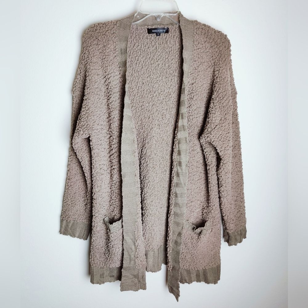 Merokeety Winter Long Sleeve Popcorn Chunky Knit Open Front Midi Cardigan, Sz L